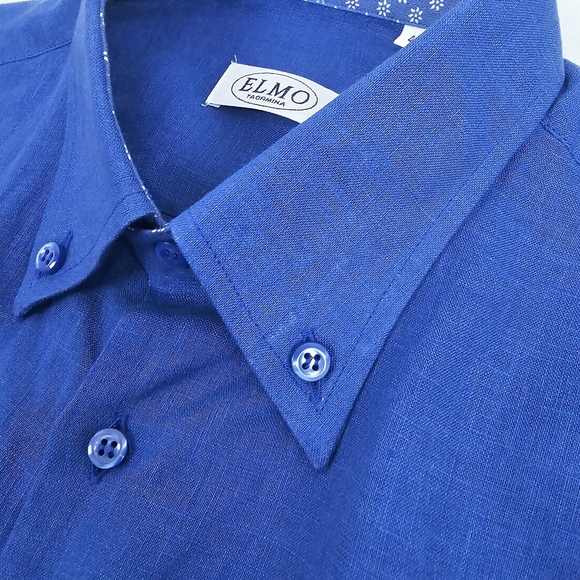 ELMO Taormina Italy Men's Linen Blue Long Sleeve Button Up Shirt Size 43 - Picture 11 of 15